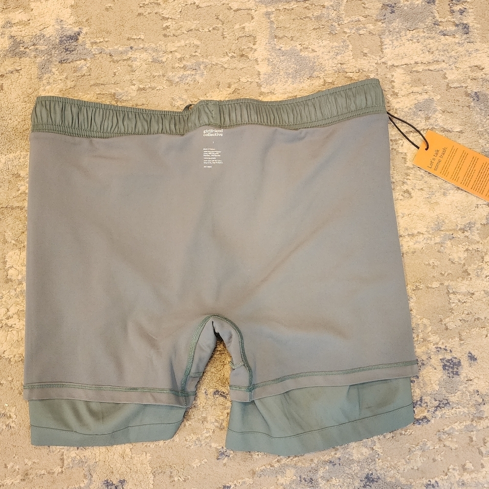 NWT Girlfriend Collective Green Lined Running Shorts Size 7 Estimated 2X/3X - Picture 7 of 15